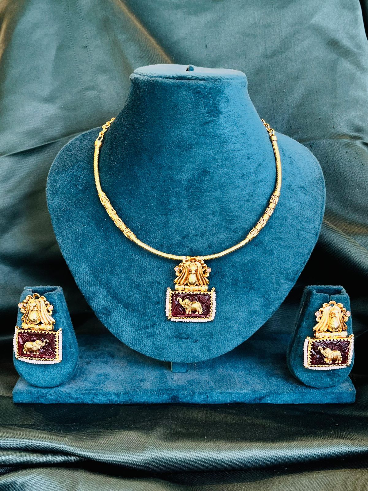 Handcrafted Tribal Lion & Elephant Pendant Set – Oxidised Dual Tone Finish