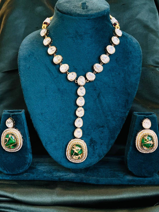 "Emerald Grace Kundan Necklace Set"