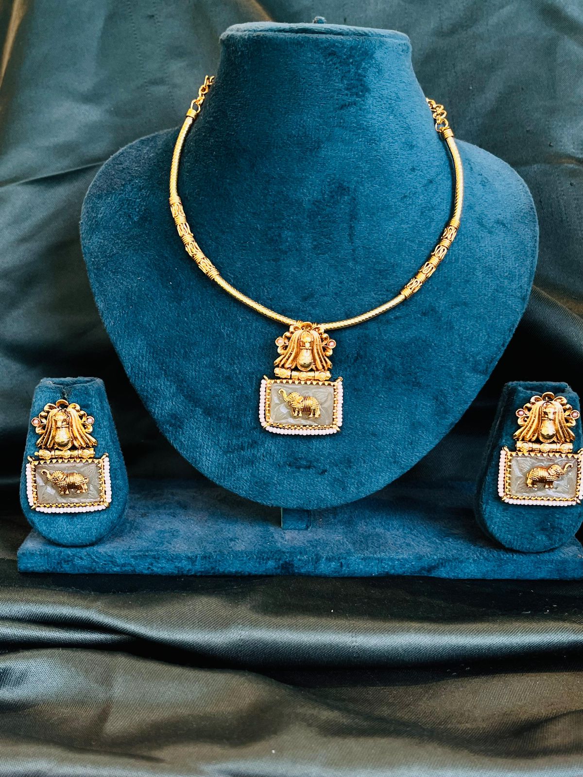 Handcrafted Tribal Lion & Elephant Pendant Set – Oxidised Dual Tone Finish